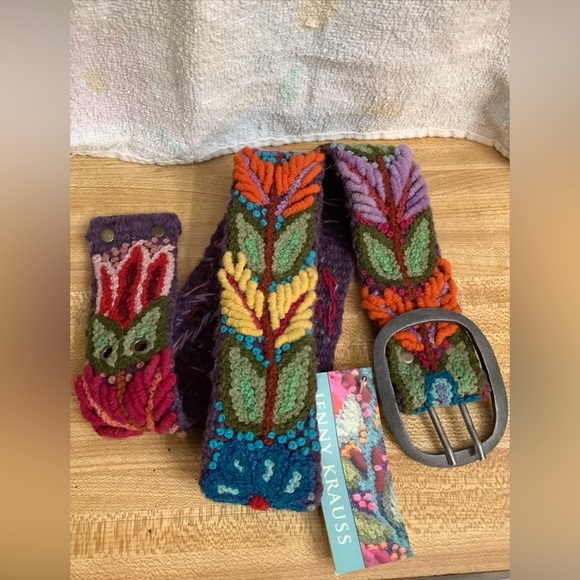 Jenny Krauss Accessories - Jenny Krauss Boho Floral Densely Embroidered Blooms Wool Belt Handmade Peru Sz S